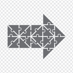 Simple icon polygonal puzzle in gray. Simple icon polygonal puzzle of twenty elements on transparent background.  Arrow. Vector illustration EPS10.