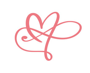 Fototapeta premium Heart love logo with Infinity sign. Design flourish element for valentine card. Vector illustration. Romantic symbol wedding. Template for t shirt, banner, poster