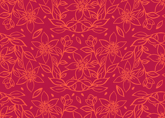 red warm floral background. seamless pattern of hand-drawn floral ornaments