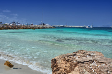 The beach and Balearic sea lanscape of Formentera