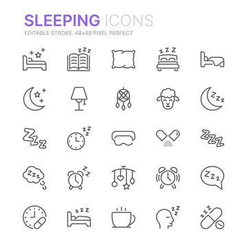 Collection of sleeping related line icons. 48x48 Pixel Perfect. Editable stroke