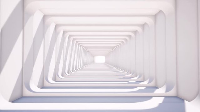 Advertising for digital wallpaper design. Future background. White background. Empty mock up. White empty room. Future technology. Interior view. 3d render. Long tunnel. 4k