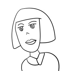 Sketch of portrait of funny girl or woman. Drawn by hand. Simple vector illustration.