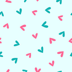 Romantic seamless pattern with scattered hearts. Cute print. Simple vector illustration.