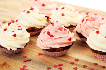 Delicious cupcake for Valentine Day. Love concept cupcakes. For celebrating Valentines Day