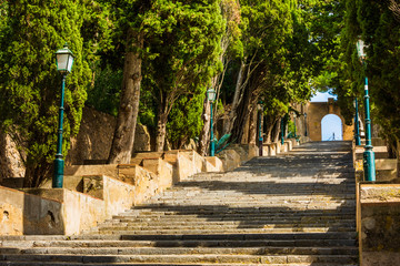 Stairway to Sant Salvador castle in Arta city