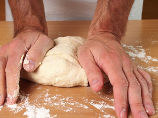 Kneading Dough. Making Dough. Preparation Meat Dumplings.