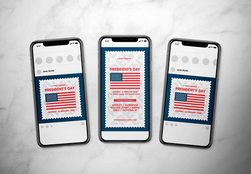 President's Day Social Media Post Layout Set with Flag Illustration