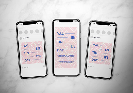 Valentine's Day Social Media Post Layout Set Pink and Blue Text Elements