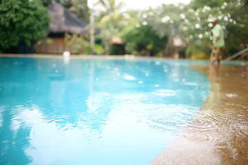 hotel chaise lounges pool / rest in the tropical hotel, comfortable rest, recreation