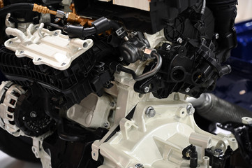 Car liquid petrol gas engine close up