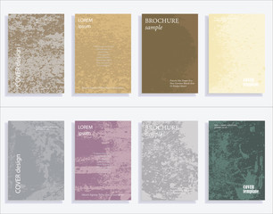 Minimalistic cover design templates. Set of layouts for covers of books, albums, notebooks, reports, magazines. Vintage texture gradient effect, flat modern abstract design. Grunge mock-up texture