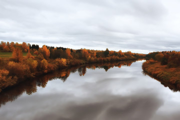 gloomy autumn on the lake sadness / autumn stress, seasonal landscape nature on the lake