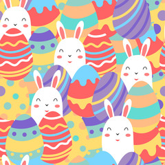 Seamless pattern happy egg with bunny  for Happy Easter day. Vector illustration