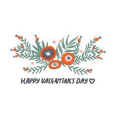 Obraz premium Happy Valentine's Day flower composition. Romantic hand drawn vector with floral elements is great for invitations, greeting cards, print, flyers.