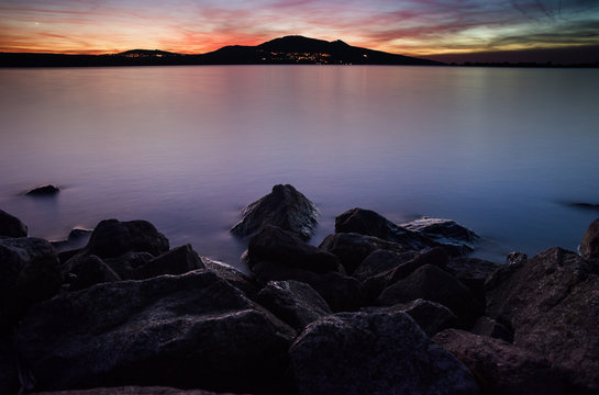 Palava and water reservoir Nove Mlyny in sunset