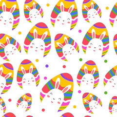 Seamless pattern happy egg with bunny  for Happy Easter day. Vector illustration