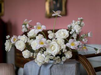  a bouquet of white flowers in a classic interior