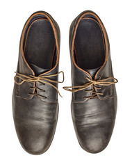 Brown man shoes, top view, isolated on white bakground. Close up.