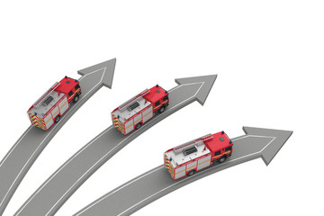 three fire engine go in different directions