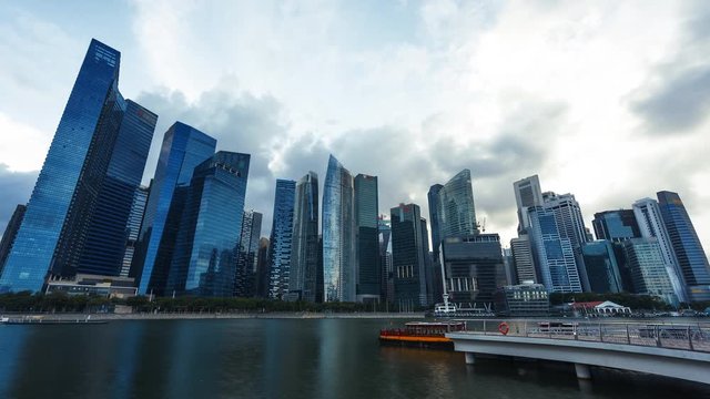 Downtown Singapore time lapse view, looking up at office buildings architecture in the financial district of Singapore