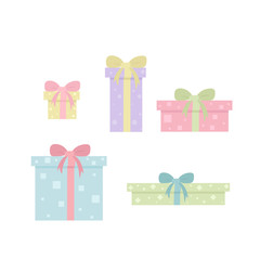 Cute illustration set of gift boxes, in varied sizes and colors.