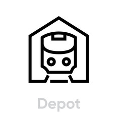 Tram and Subway Depot icon editable line. Public Urban symbol