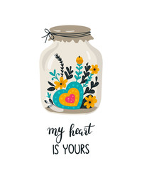 Vector hand drawing poster with cute and lovely slogan. Doodle illustration. Valentine's day