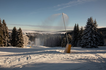 Beautiful winter landscape in the Ore Mountains on the Czech German border on the mountain Keilberg-Klínovec
