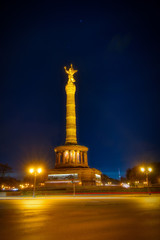 Nightshot of the illuminated victory column in Berlin