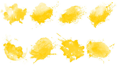 Yellow splash brushes. Set of yellow watercolor brushes