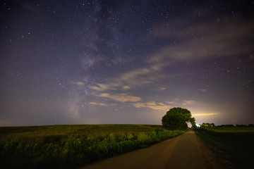 Milky Way starry night over a field in Nebraska