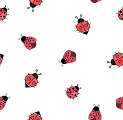 Seamless background with ladybugs in children's cartoon style colorful hand drawing.