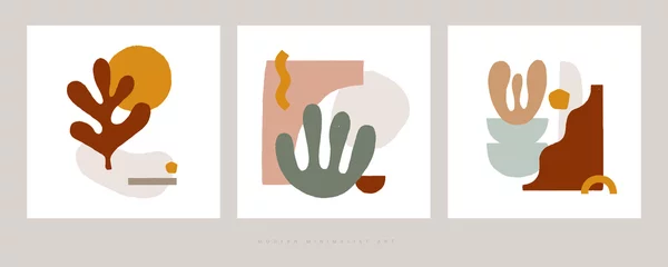 Kompositionen mit chaotischen abstrakten Formen. Trendige grafische Elemente für die Gestaltung von Einladungen, Bannern, Postkarten, Flyern oder Postern. Minimalistische Formen im Stil der modernen Kunst. © KOSIM