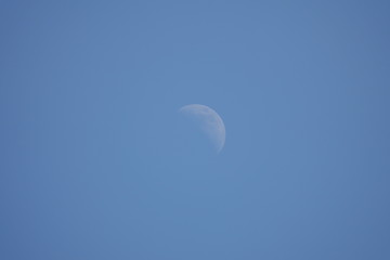 The moon appeared in the light of day