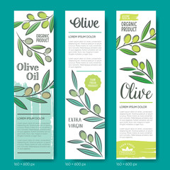 Vector web banners with hand drawn olive branches