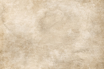 Old brown paper parchment background with distressed vintage stains and ink spatter and white faded grainy watercolor stains, elegant antique beige color