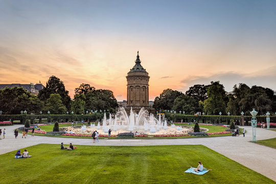 Mannheim Water Tower at sunset