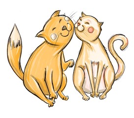 A couple of cats in love. Isolated on a white background.