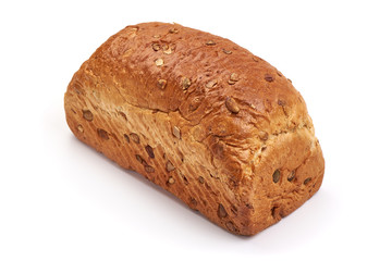 Freshly baked wheat flour bread, isolated on white background