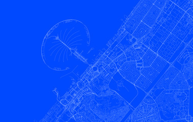 Blueprint of Dubai city, One Color Map, color change, Artprint