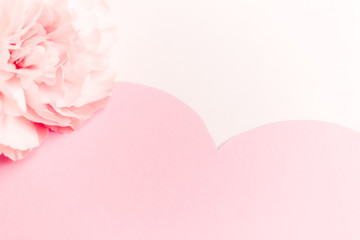 A large pink heart with a place for text decorated with a small pink clove flower on a white background