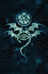 EVIL EYE (The Greatest Malefic). The Diabolic eerie damn. Evil in its pure form. Mystical Symbol of Black Magic, Occult Emblem of Witchcraft and Sign of Necromancy.