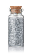 Front view of silver glitter bottle