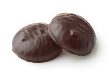 Two chocolate covered cookies