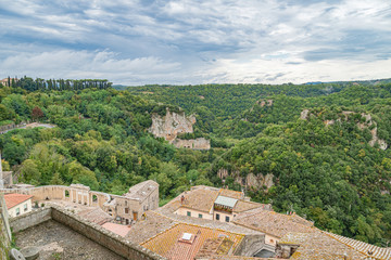 Fototapeta na wymiar Landscape of the picturesque medieval village on the hill, Sorano, Italy