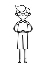 young man character cartoon with bowtie thick line