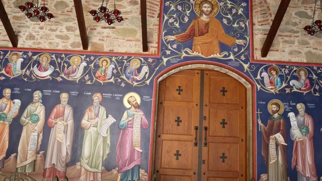 Kalambaka (Kalabaka), Greece - december 29 2019: interior of the Holy Monastery of Varlaam. The Monasteries of Meteora an UNESCO World Heritage