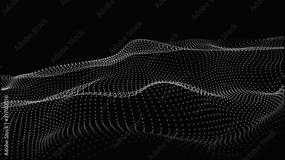 Fototapete Abstract digital wave of particles. Futuristic point wave. Technology background vector. Vector illustration