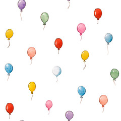 Seamless pattern of watercolor hand drawn balloons